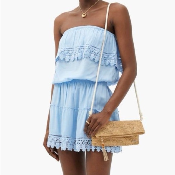 MELISSA ODABASH Joy Strapless Crochet-Trimmed Voile Mini Dress Light Blue Small - Picture 3 of 13